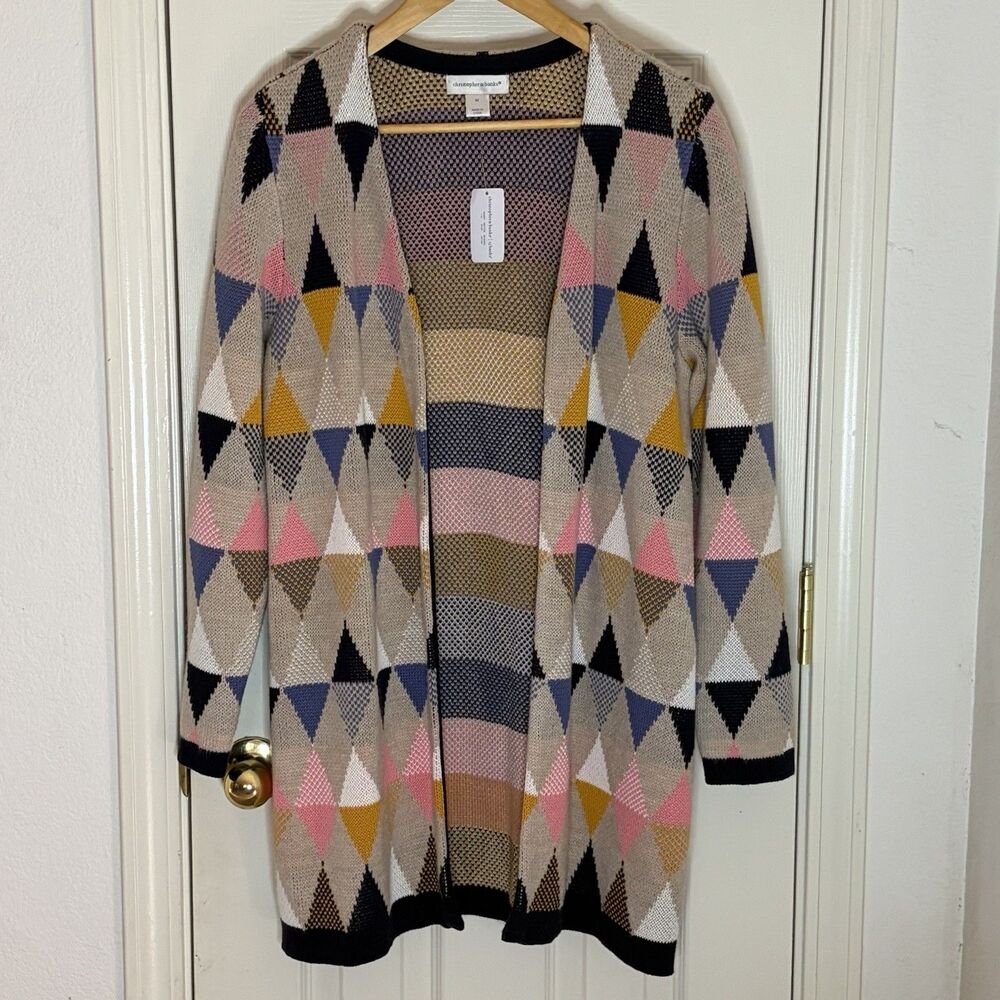 Christopher Banks Duster Cardigan Women's M Colorful Geometric Knit Open NWT